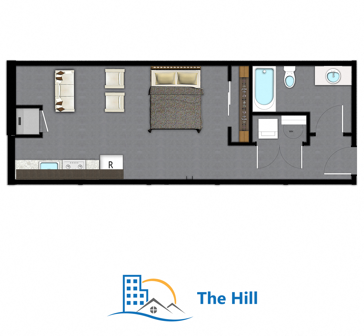 Floor plan for studio, 1 bath, 455 sqft